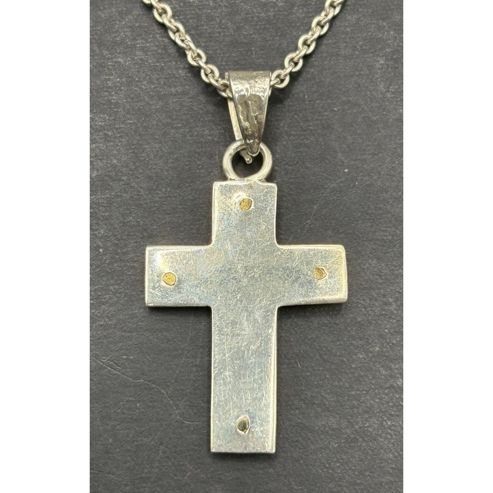 Vintage Sterling Silver 20" Cross Brass Accent Necklace 925 11 Grams H18